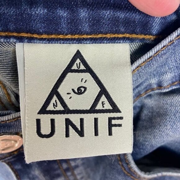 UNIF Peach Pit Skinny Jeans Busted Knees Size 25 Denim Distressed Blue High Rise - Picture 5 of 15